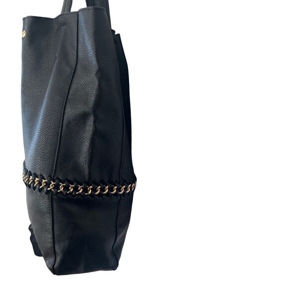 VTG Le Chateau Black Pebble Leather Chain Link Bucket Shoulder Bag Purse - Picture 8 of 11